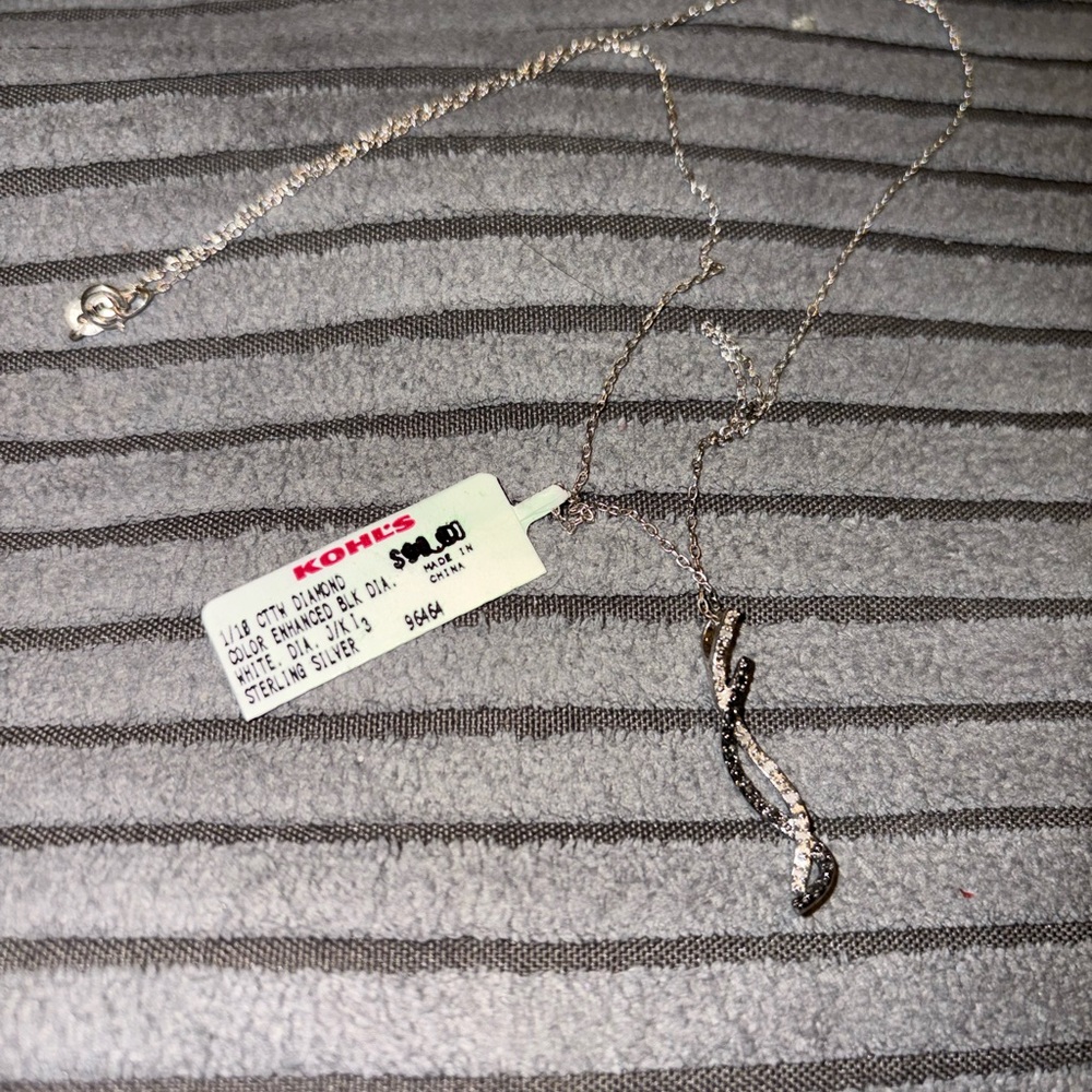 Kohl's Silver Necklace with Black and White Diamonds